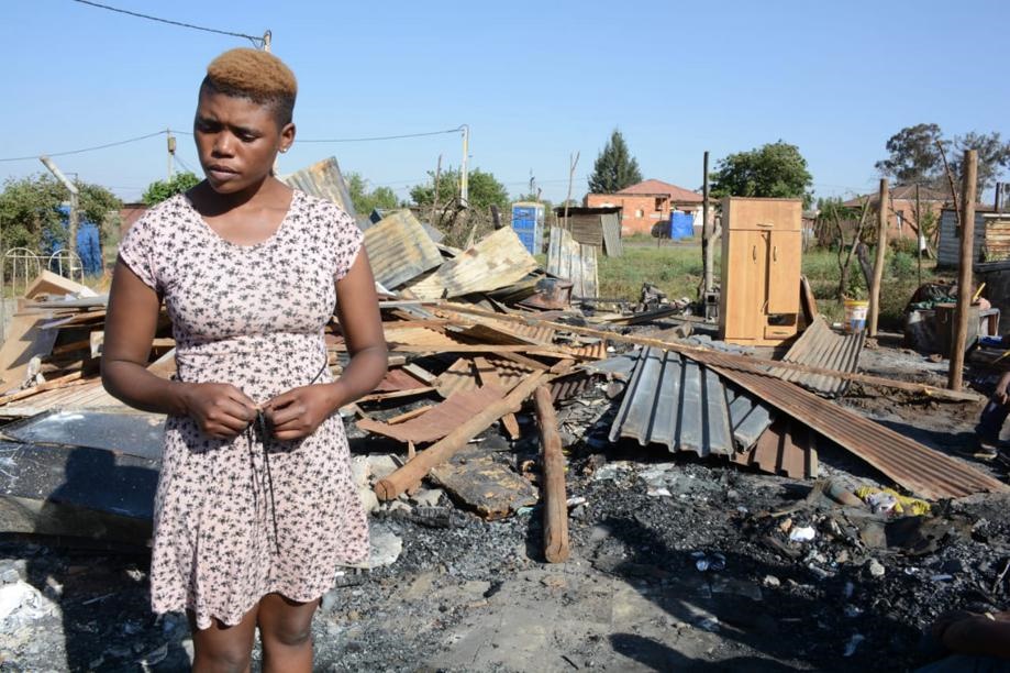 Mamoya Mokhethi says her ex-boyfriend burned her home. Photos by Muntu Nkosi