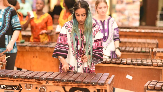 A woman playing the Marimba at the World Record event in Tygervalley Centre
