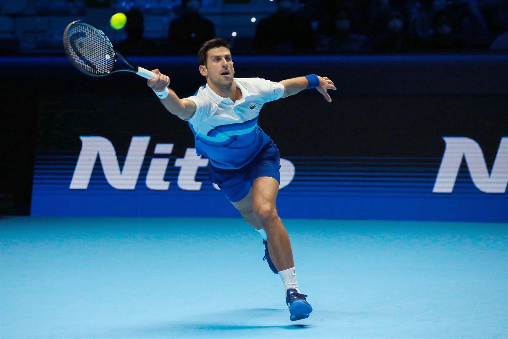 Novak Djokovic in aksie op die ATP-jaareindtoernooi vandeesweek in Italië.   Foto: Getty Images