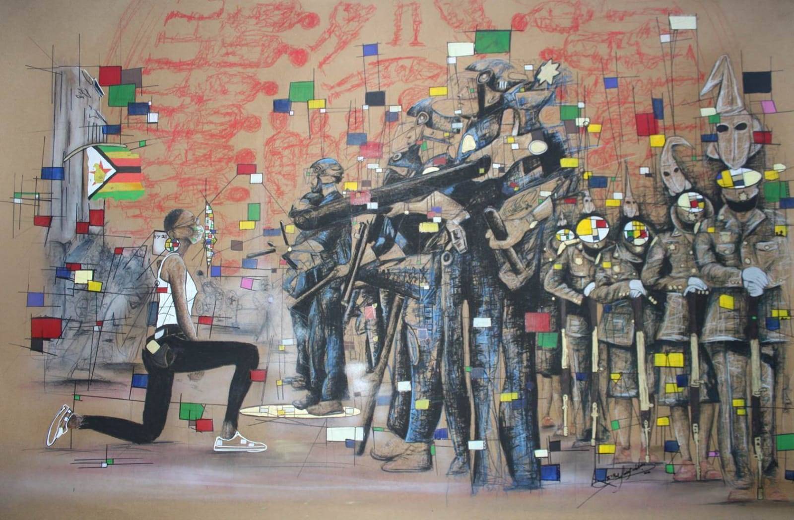 Ras Silas Motse created this piece titled Afrikan Geometry Reborn Contaminated, which won a sub-Saharan regional project art competition 