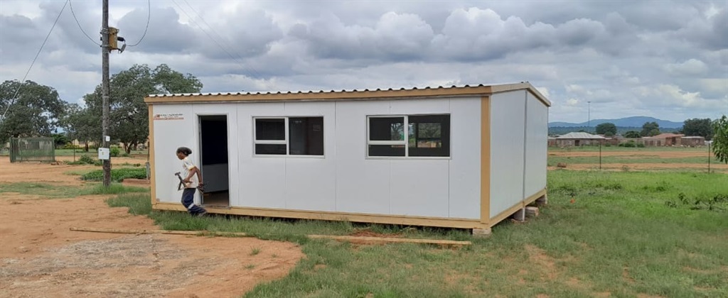 One of the three mobile classrooms provided to the school.