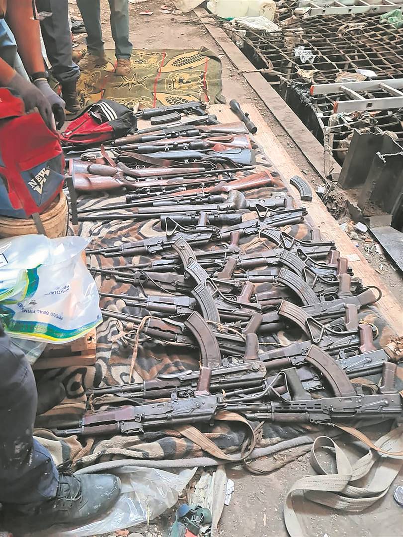 Guns that were found during the arrest of the suspects at Scott Mine Shaft in North West on 10 October. 