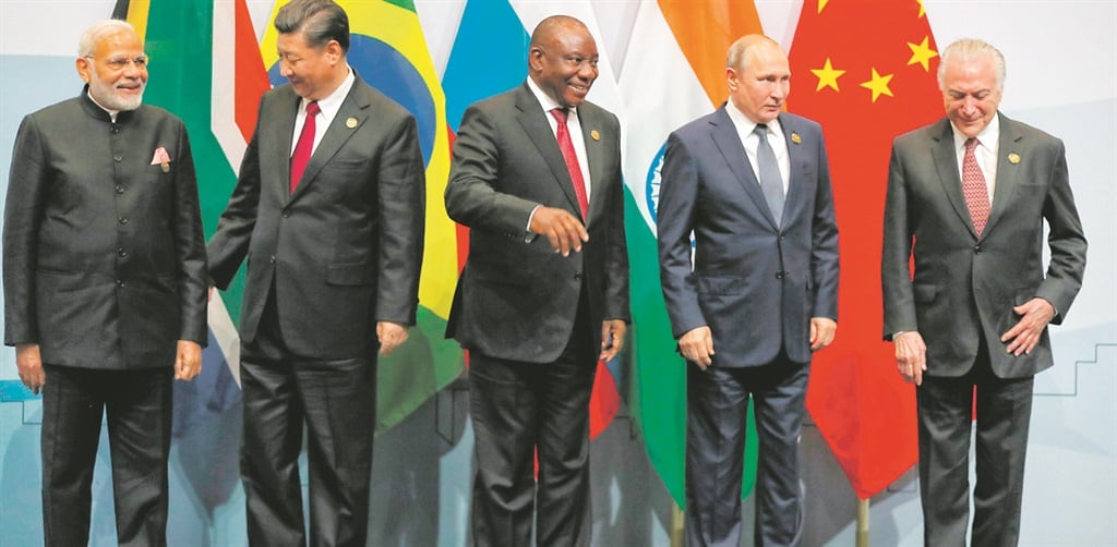 From left: Narendra Modi, premier from India; President Xi Jinping of China; President Cyril Ramaphosa; President Vladimir Putin of Russia; and Brazilian President Michel Temer. Picture: Deaan Vivier
