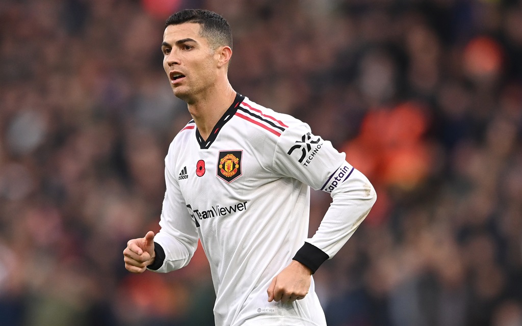 BIRMINGHAM, ENGLAND - NOVEMBER 06: Captain, Cristiano Ronaldo of Manchester United in action during the Premier League match between Aston Villa and Manchester United at Villa Park on November 06, 2022 in Birmingham, England. (Photo by Stu Forster/Getty Images)