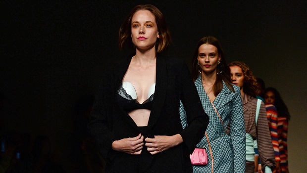 Model Valeria Garcia walks Marta Jakubowski' s SS19 show wearing world's first silent wearable breast pump
