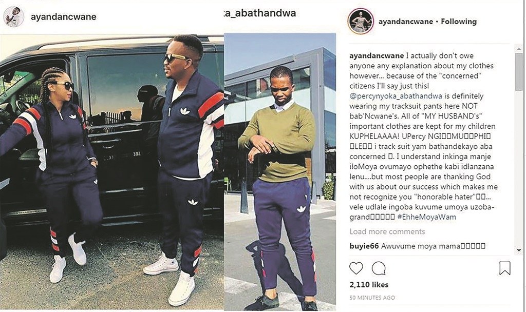Ayanda Ncwane insists that Percy Nyoka was not wearing her late husband’s pants. She says Percy was wearing her pants and that she was keeping late gospel artist Sifiso Ncwane’s important clothes for their children.
