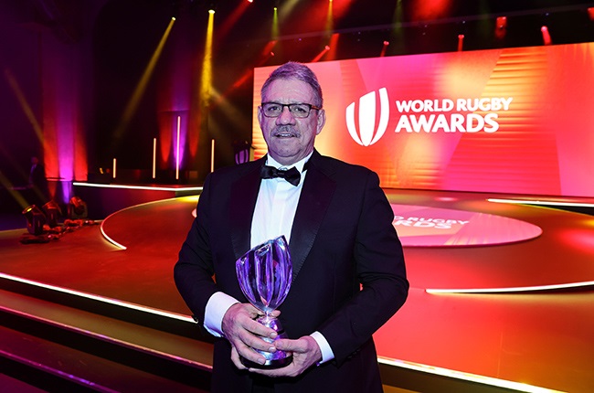 Tappe Henning winning the World Rugby Referee Award. (Photo by Dave Rogers - World Rugby/World Rugby via Getty Images)