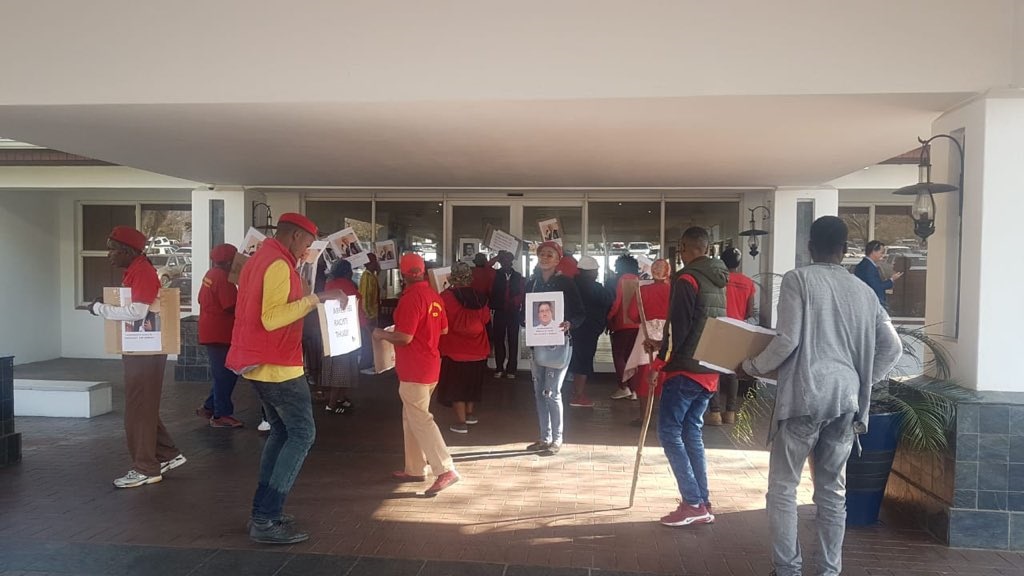 The EFF protesting at the Country Club Johannesburg on Tuesday morning. Picture: Twitter/ @effjoburg 