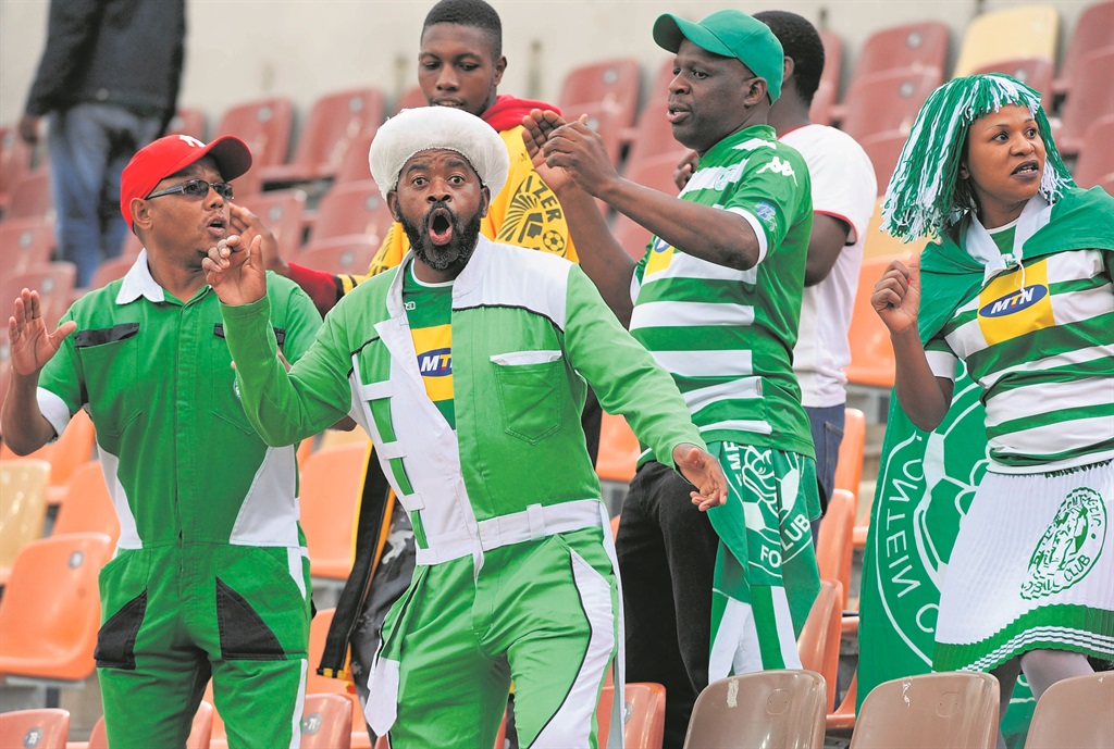 Bloemfontein Celtic supporters in full cry.                           Photo by Gallo Images