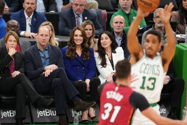 Prince William and Kate, Princess of Wales, were spotted at a Boston Celtics basketball game in the US. Next to Kate was Emilia Fazzalari, wife of Wyc Grousbeck, one of the team's owners.  (PHOTO: Gallo Images/Getty Images)