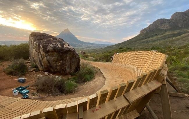 Wynand Basson carried half of the 132 planks to build this feature in Banhoek. It required a dozen hikes up the mountain. (Photo: Wynand Basson)