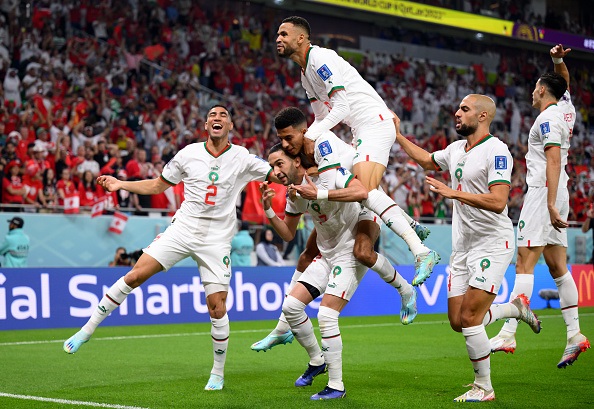 Moroccan players celebrating at 2022 FIFA World Cup 