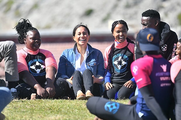 Meghan, Duchess of Sussex and Prince Harry, Duke of Sussex visit Waves for Change, an NGO, at Monwabisi Beach during their royal tour of South Africa. (Getty Images)