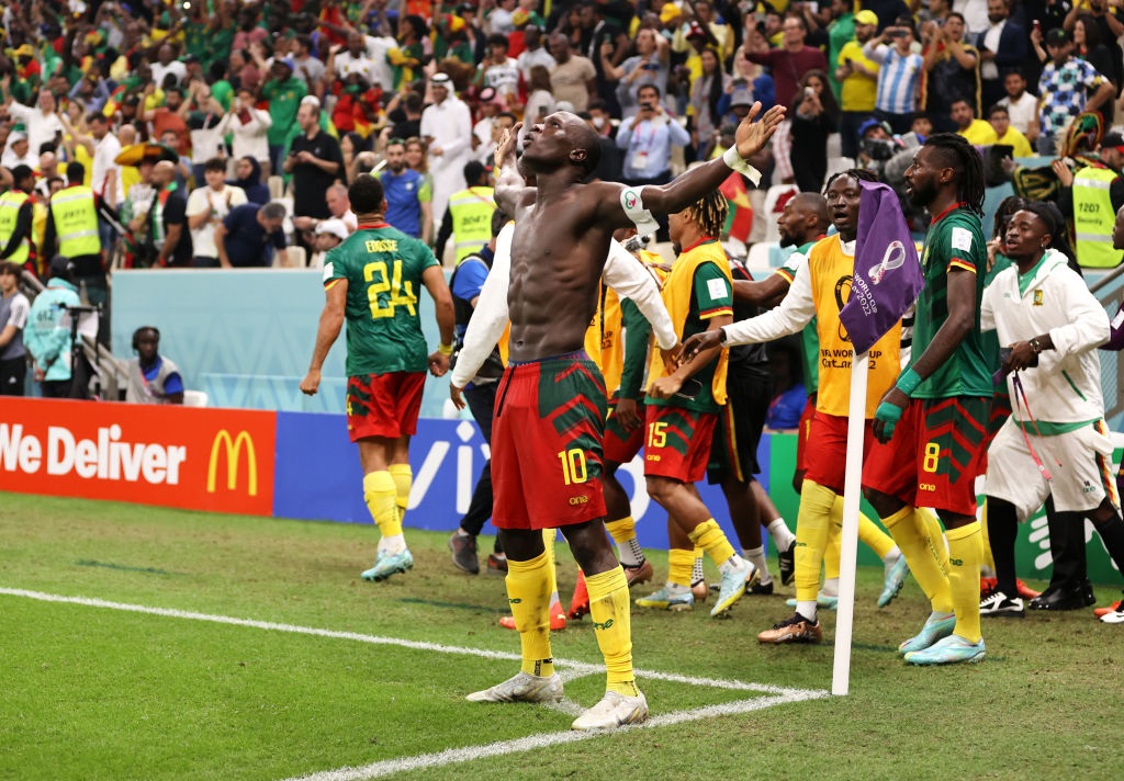 Vincent Aboubakar of Cameroon celebrates after scoring (Photo by Clive Brunskill/Getty Images)