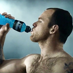 Manchester United's Wayne Rooney drinks Powerade in the 2010 ad campaign to promote the drink's association with the FIFA World Cup soccer tournament.