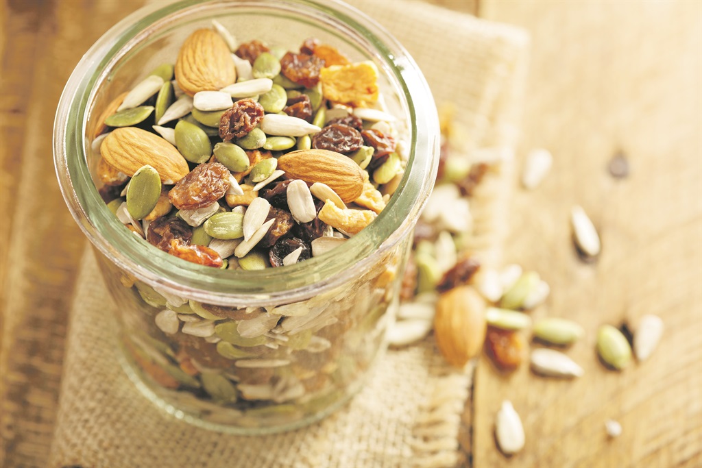 Blend nuts, seeds and dried fruit to your preferred taste.