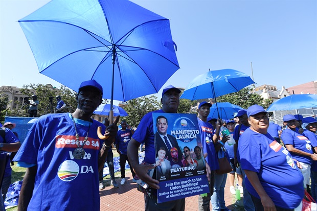 <p>DA supporters gathered at Church Square in Pretoria before making their way to the Union Buildings where party leader John Steenhuisen is expected to deliver the manifesto.</p><p><em>-&nbsp;Lefty Shivambu/Gallo Images</em></p>
