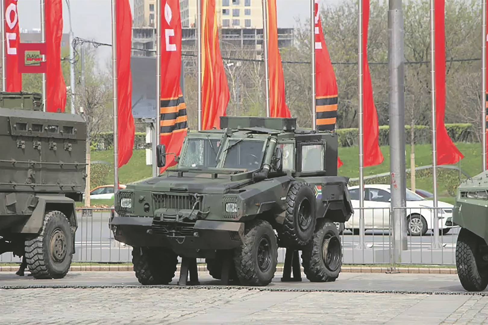 Russia shows off captured Ukrainian armoured vehicles transferred by Western countries, including one Mamba wrongly identified as made in South Africa
