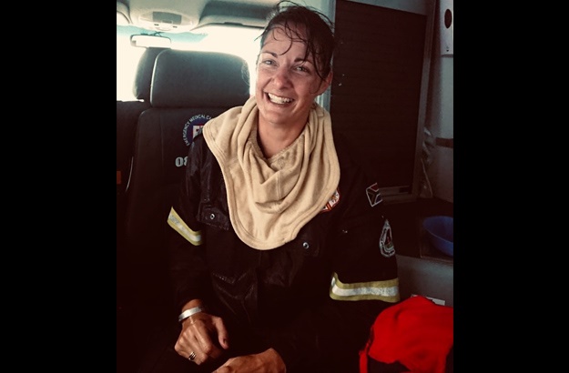 Coleen, "soaked to the bone", she said, describing her appearance right after fighting in the recent fires that engulfed Betty's Bay.
