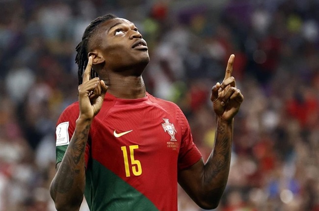 Portugal's Rafael Leao celebrates after scoring a goal during the