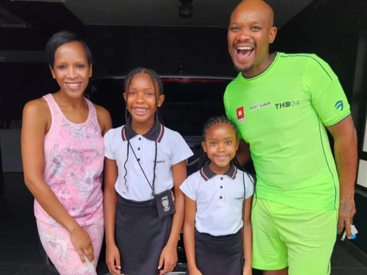 TV host TT Mbha, his wife, and kids during their first day at school.