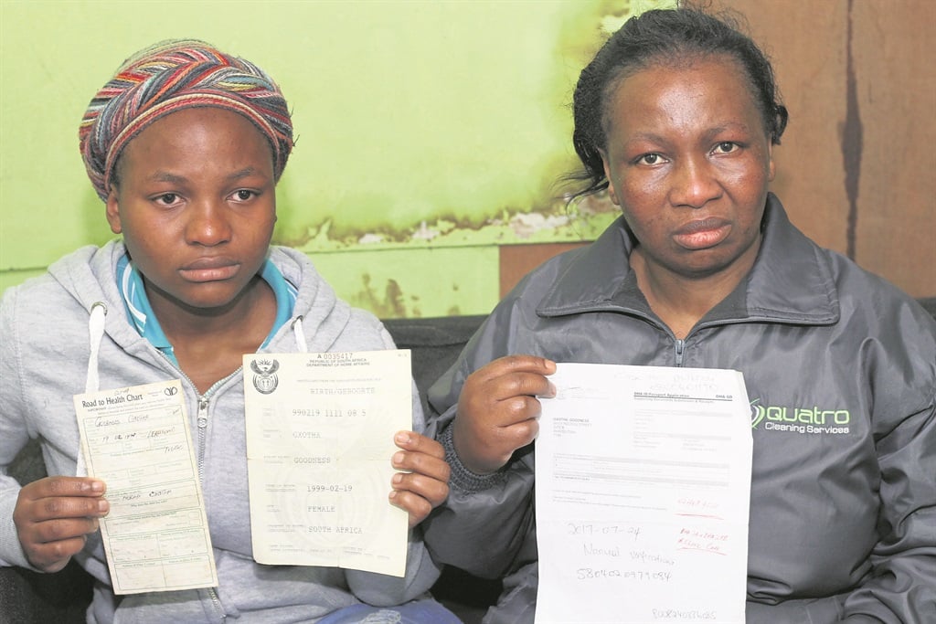 Left: Goodness Gxotha (19) and her mother Nora (38) have tried everything to get her registered.                     Photo by Lindile Mbontsi