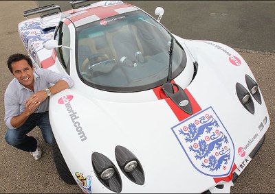 England football fan, Paul Woodman, and his deeply patriotic Pagani Zonda S.