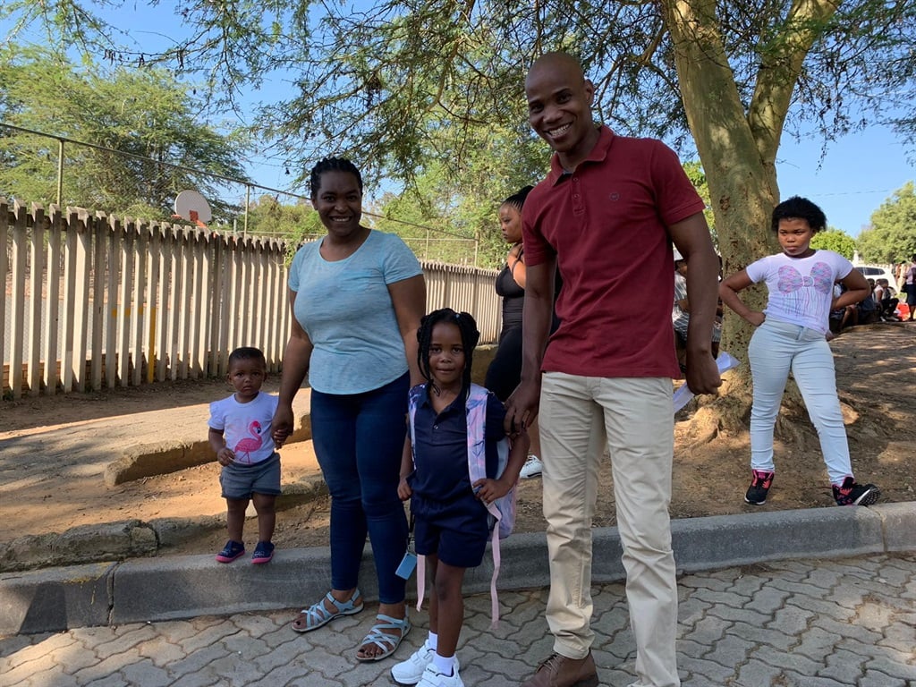 The Nshangase family at Cosmo City Elementary School, ahead of the 2023 opening ceremony.