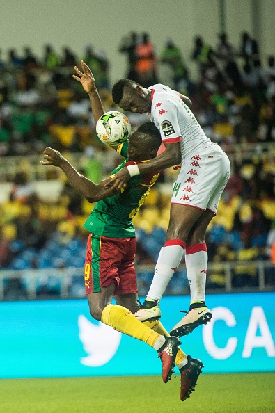 Zoua Daogari Jacques and Bakary Kone fighting about the ball during second half at African Cup of Nations 2017 between Burkina Faso and Cameroon at Stade de lAmitié Sino stadium, Libreville, Gabon on January 14, 2017. 