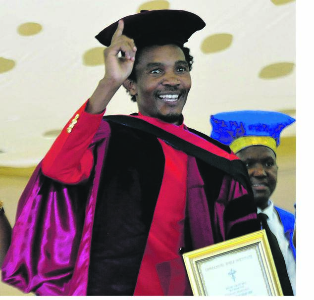 Thobani Makhaza after receiving his honorary doctorate for helping the youth. Photo by Jabulani Langa
