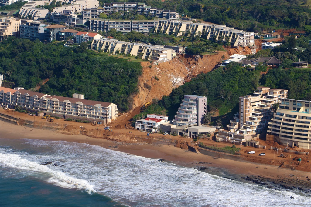Devastating landslide which washed away apartments in Umdloti, Durban, KwaZulu-Natal, South Africa.