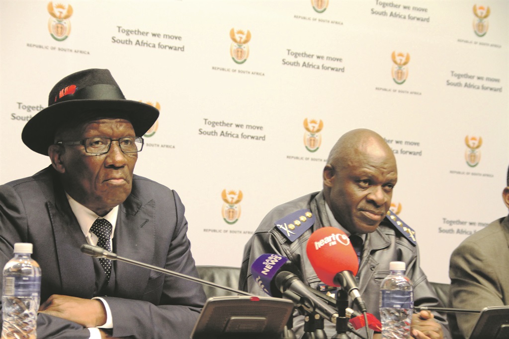 Police Minister Bheki Cele and National Police Commissioner Khehla Sitole released the 2017 to 2018 crime statistics in parliament on Tuesday.           Photo by Lindile Mbontsi 