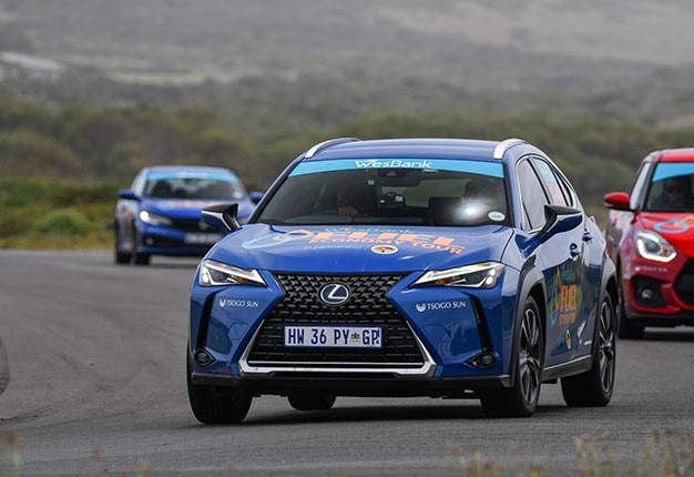 <i>Image: The route from East London to Port Elizabeth included a section of the famous East London race circuit, with the Lexus UX Hybrid being chased by a group of other Economy Tour cars</i>