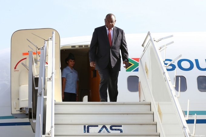  President Cyril Ramaphosa arrived on Sunday in London, United Kingdom, for a two-day working visit Picture: Twitter/SAgovnews