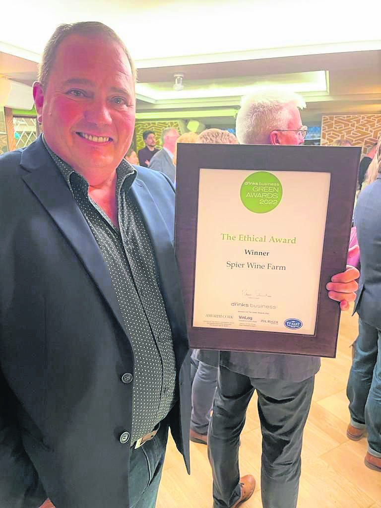 Frans Smit, managing director of Spier, collects the Ethical Award at the international Drinks Business Green Awards 2022 in London late last month.