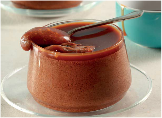 Caramel-topped chocolate mousse