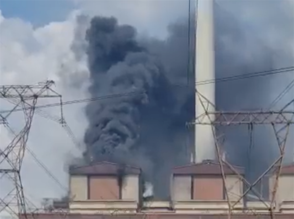 Screenshot of the fire at Matla power station. 