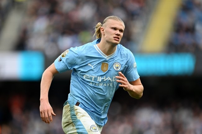 Erling Haaland scored four goals in Manchester City's 5-1 rout of Wolverhampton Wanderers at Etihad Stadium on Saturday. (Michael Regan/Getty Images)