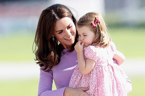  Catherine, Duchess of Cambridge, with daughter, Princess Charlotte, before departing from Hamburg airport on the last day of their official visit to Poland and Germany.