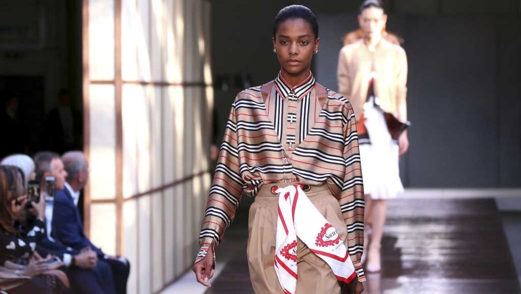 Model at the Burberry London Fashion Week SS19 show held at The South London Mail Centre