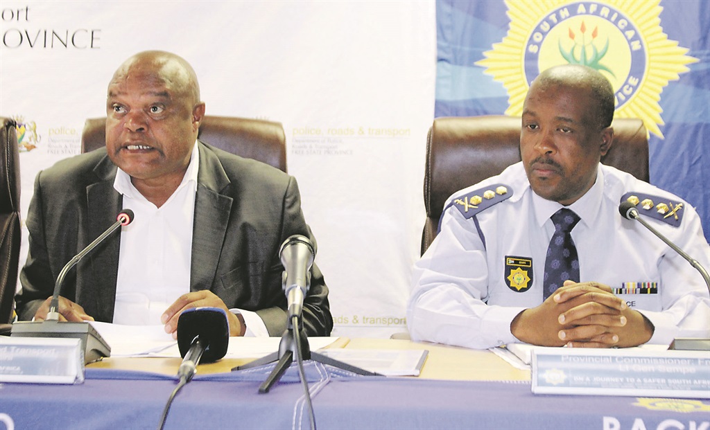 From left: Sam Mashinini, Police, Roads and Transport MEC and provincial police commissioner Lieutenant-General Moeketsi Sempe briefed the media on the provincial crime statistics.Photo by Dan Xangaza