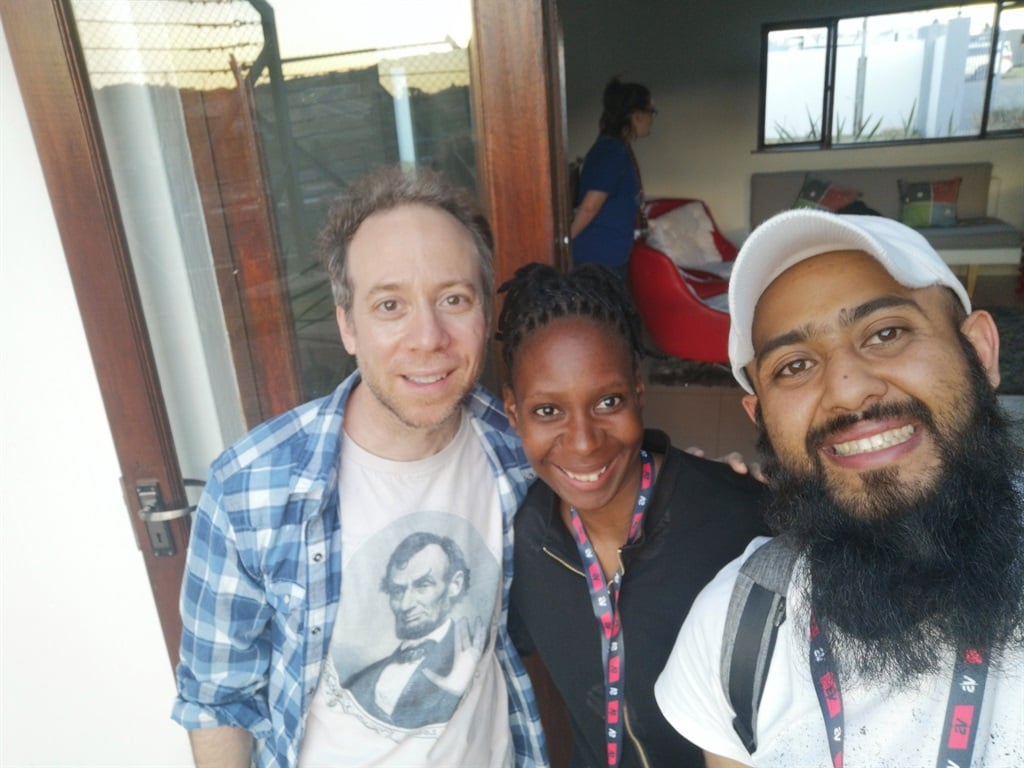 A selfie with Kevin Sussman and the City Press team (photographer Rosetta Msimanga and journalist Muhammad Hussain) at Comic Con Africa.Picture: City Press