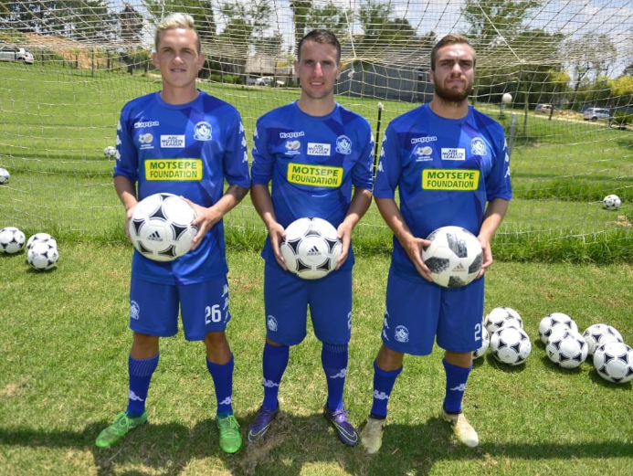 Byrone Matthews, Mathew Crichton and Samuel Warder, who play for the ABC Motsepe League team, Baberwa FC.
Photo by Trevor Kunene 