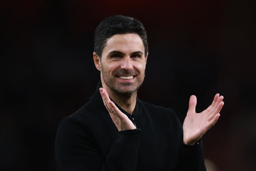 LONDON, ENGLAND - APRIL 23: Mikel Arteta, Head Coach of Arsenal celebrates after the Premier League match between Arsenal FC and Chelsea FC at Emirates Stadium on April 23, 2024 in London, England.(Photo by Marc Atkins/Getty Images)