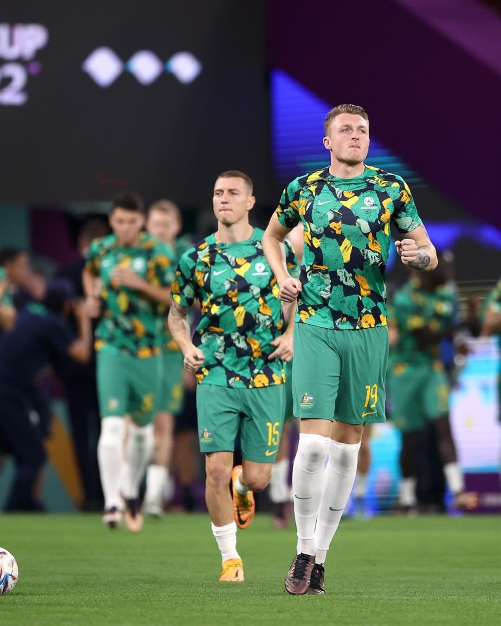 Australia in their World Cup warm-up jerseys