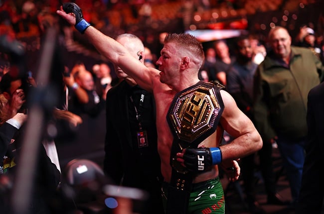 South Africa's Dricus du Plessis celebrates his UFC middleweight title success in Toronto after beating Sean Strickland.