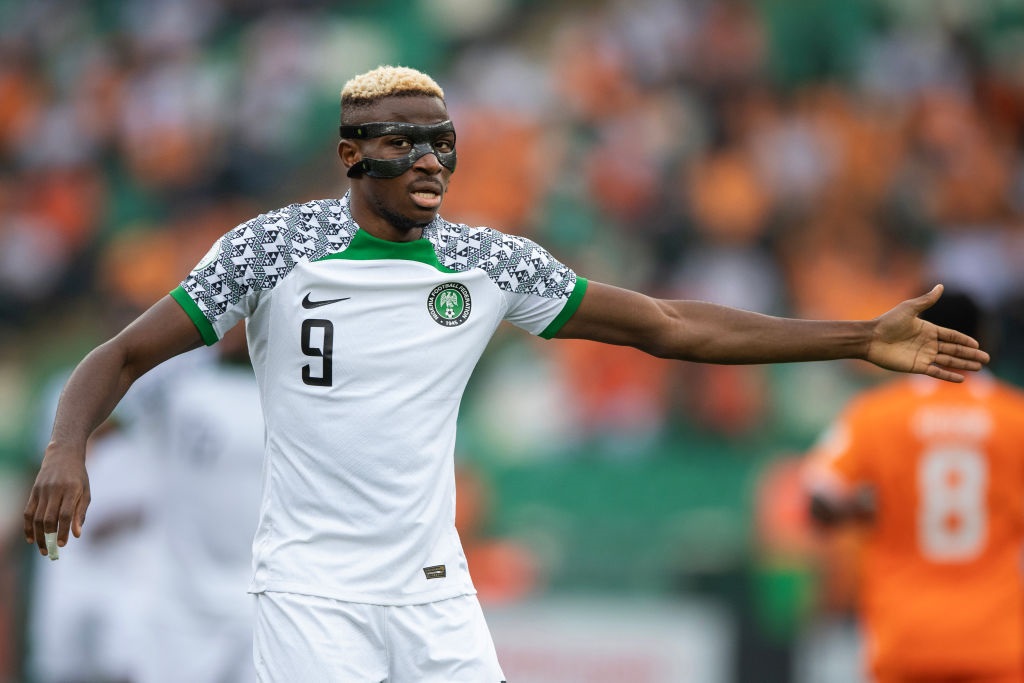 ABIDJAN, IVORY COAST - JANUARY 18: VICTOR JAMES OSIMHEN of Nigeria during the TotalEnergies CAF Africa Cup of Nations group stage match between Ivory Coast and Nigeria at  on January 18, 2024 in Abidjan, Ivory Coast. (Photo by Visionhaus/Getty Images)