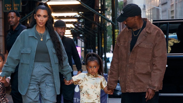 Kim Kardashian West, North West and Kanye West on an outing in New York.
