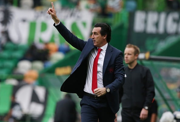 Unai Emery of Arsenal gestures during the UEFA Europa League - Group E match between Sporting CP and Arsenal at Estadio Jose Alvalade on October 25, 2018 in Lisbon, Portugal. 