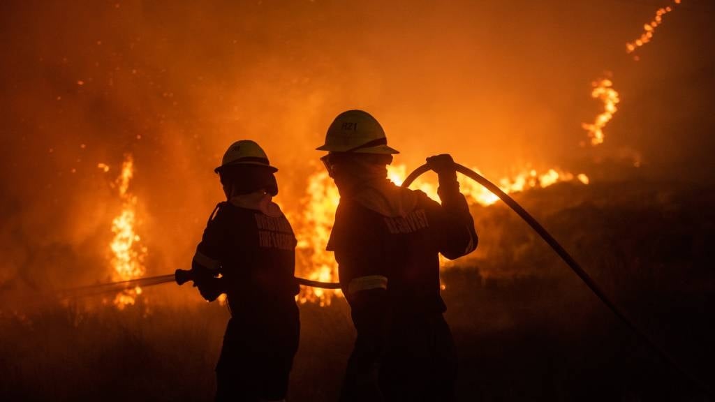 Firefighters battle the raging fire on 30 January 2024 in Hangklip, Pringle Bay. 